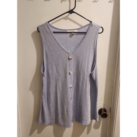 French Laundry Tops - French Laundry Women's Size 2X Blue & White Button down Ribbed Tunic Tank Top